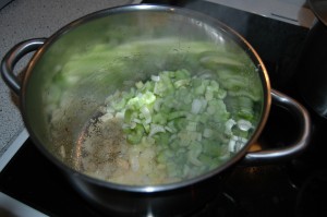 Celery and Onions in a pot
