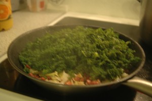 green cabbage in the pan