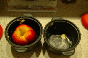 Apple in greased oven dish