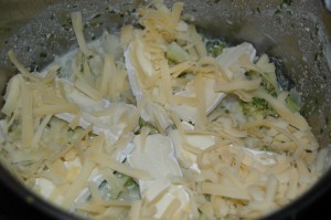 Broccoli and Celery topped with Brie and more Cheese