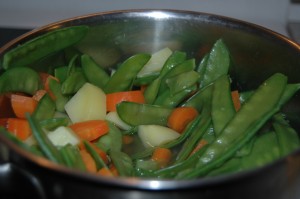 Potato and Carrot Cubes with Sugar Snaps Potato and Carrot Cubes with Sugar Snaps