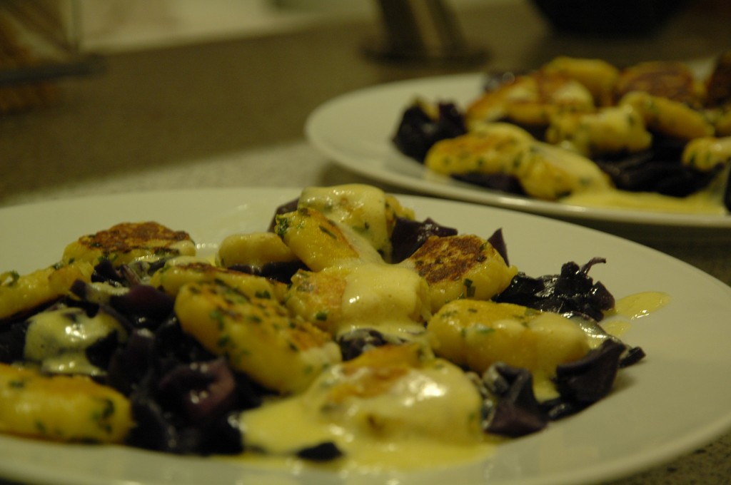 Gnocchi on Red Cabbage with Caraway Zabaione