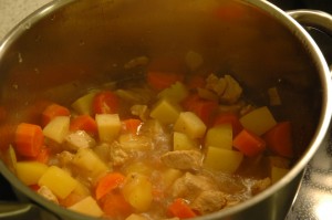 Vegetable and Meat Pieces in Stock and Cider