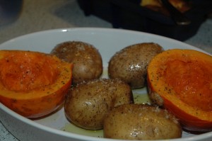 Oiled and Spiced Pumpkin with Potatoes