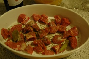 Meat, majoram and bay leaf