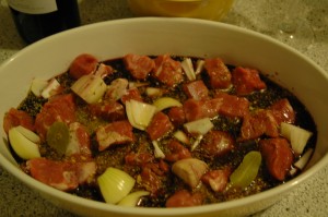 Meat with Onion in spiced Red Wine