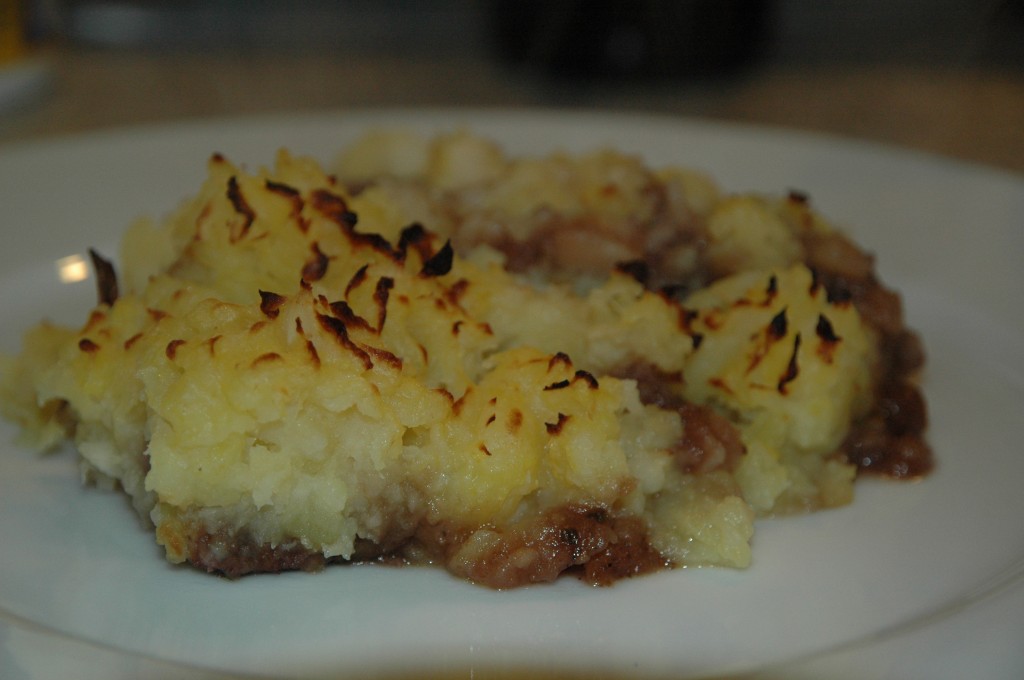 Meat Casserole with Baked Potato and Celery Mash