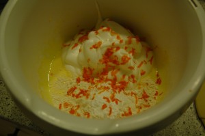 Egg Yolks, whipped Egg White, Flour and Orange Zest