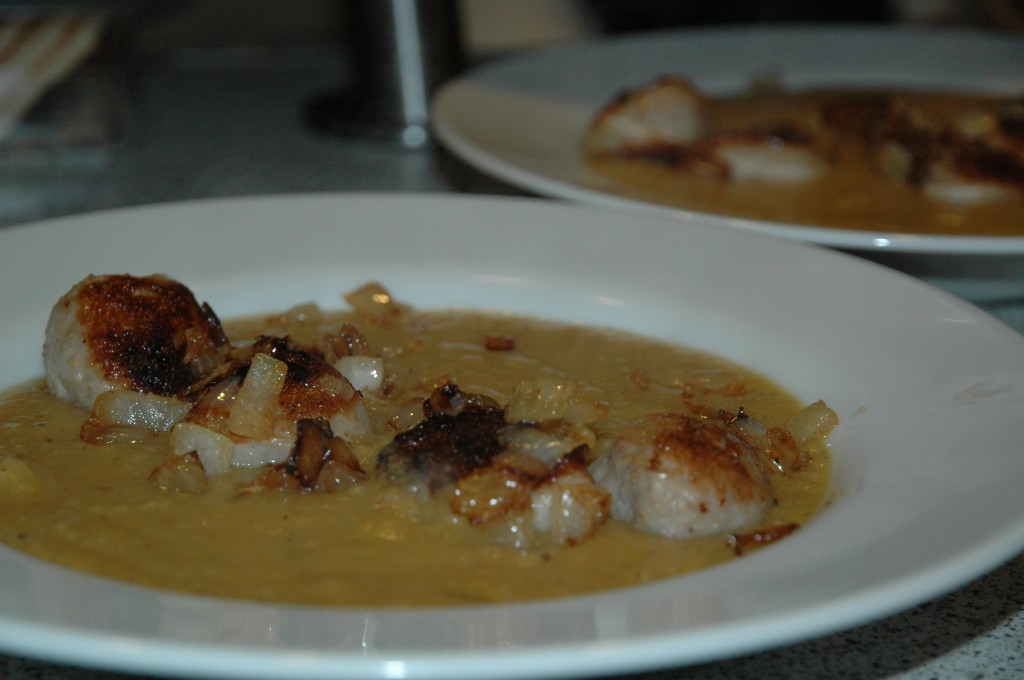 Baked Pumpkin and Parsley Root Soup with Meatballs
