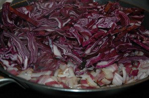 Red Cabbage on Translucent Red Onions
