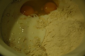 Buttermilk, Flour and Eggs added to Yeast