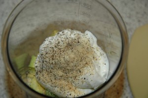 Avocado with Sour Cream, Garlic, Salt and Pepper