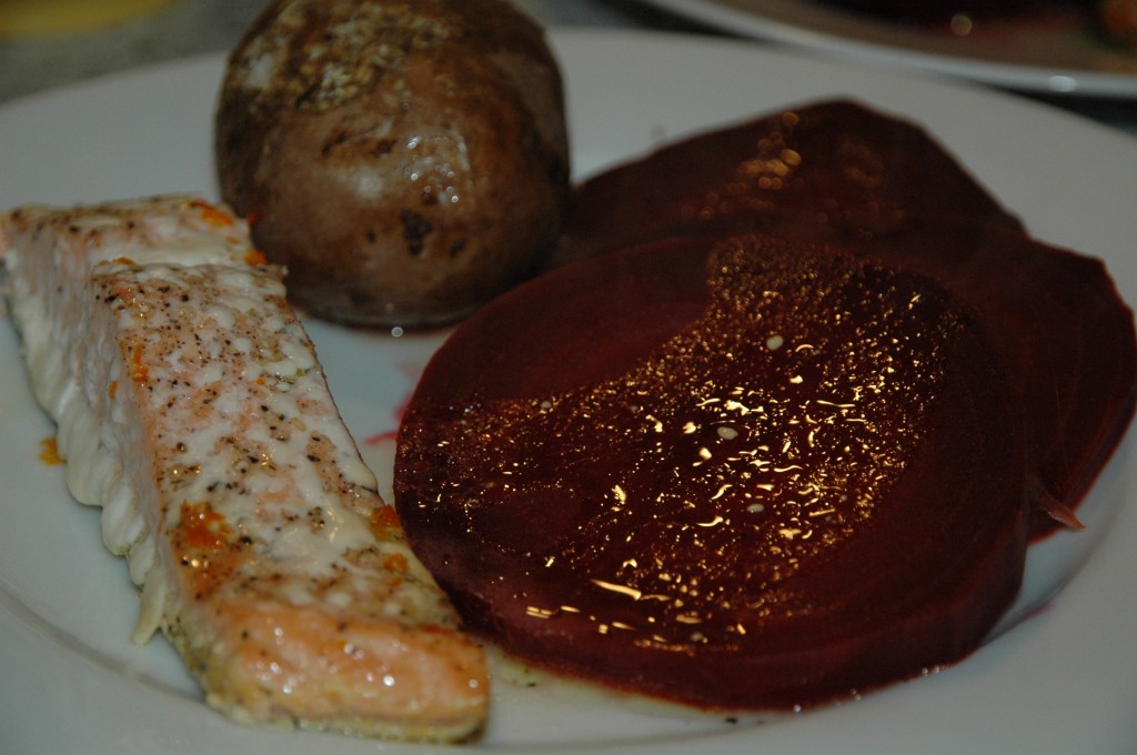 Orange Vodka Salmon with Beet Root