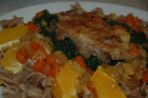 Canard Orange in Spinach and Pasta Nest