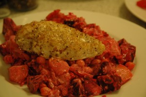 Beet Root with Chickpeas and Sesame Chicken