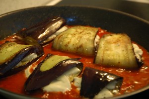 Stuffed Egg Plant in Tomatoes
