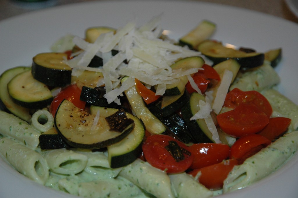Sorrel Courgette Pasta with Tomatoes