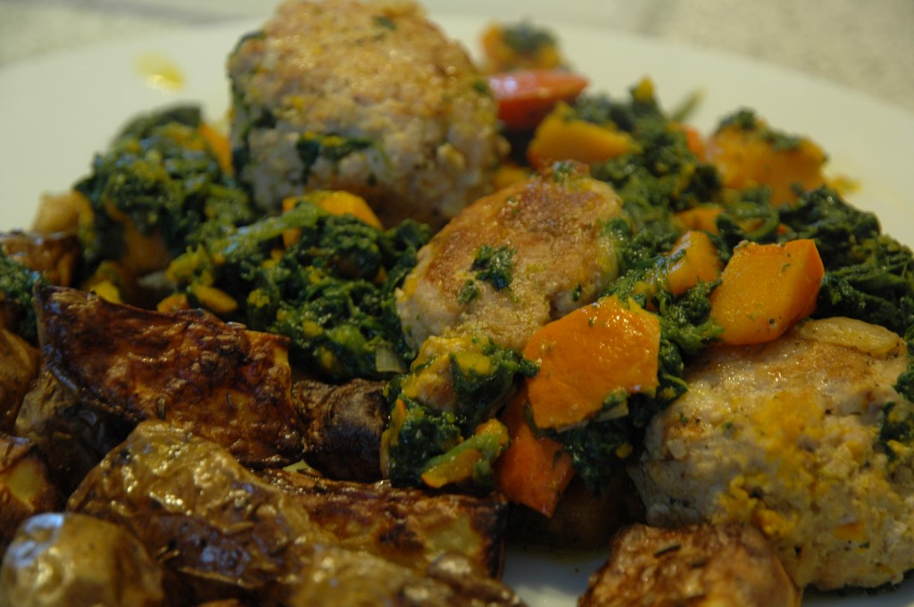 Meatballs with Pumpkin and Spinach