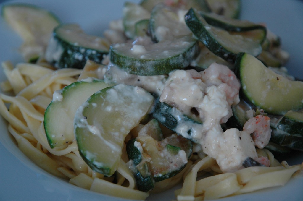Feta Courgettes Shrimp Pasta