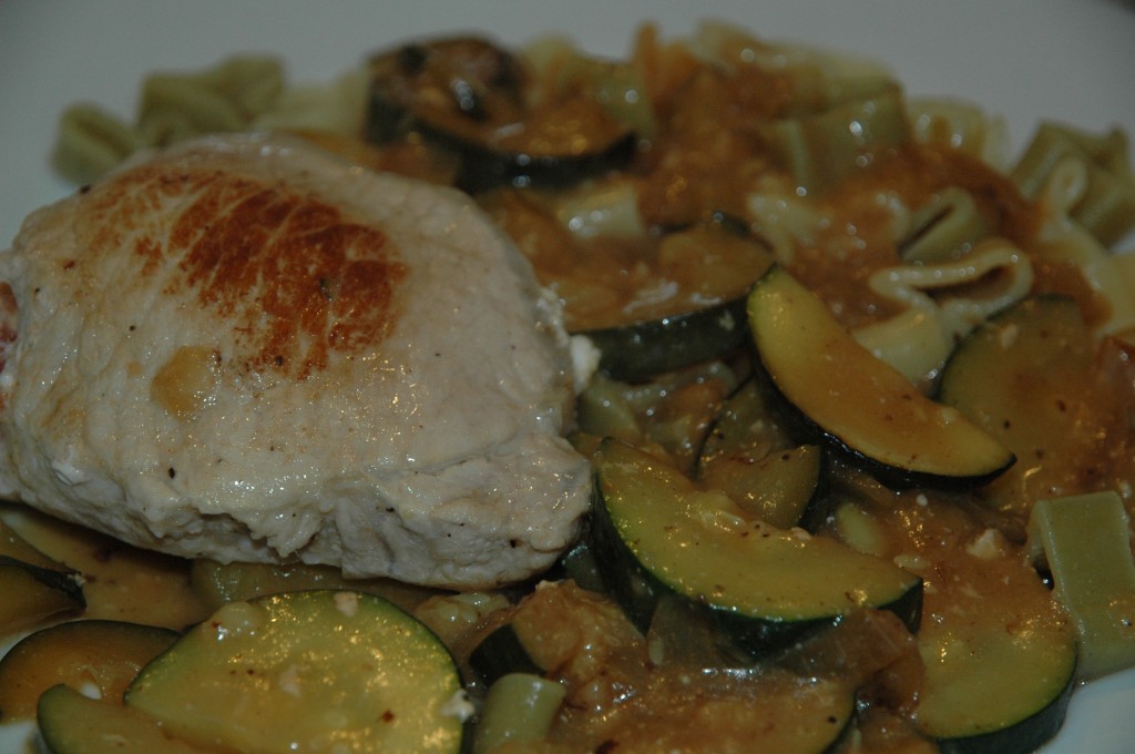 Feta Stuffed Chops with Courgettes
