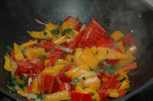 Fried Spring Onion and Capsicum