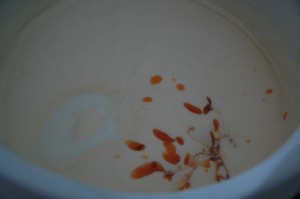 Whipped Eggs, Cream, Yoghurt and Nectarine Puree