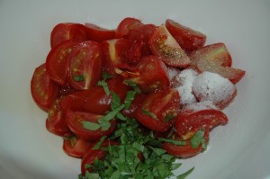 Tomatoes with Garlic, Chilli and Basil